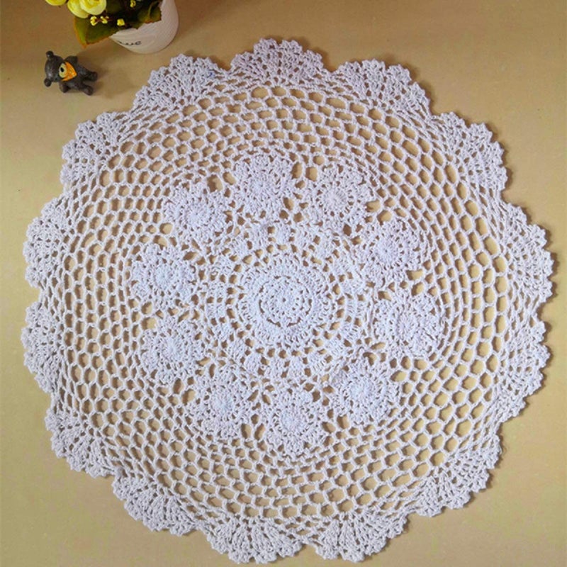 Damanni White Cotton Handmade Crochet Lace Tablecloth Doilies Table Overlay,Round,19 Inch,2PCS - Image 3